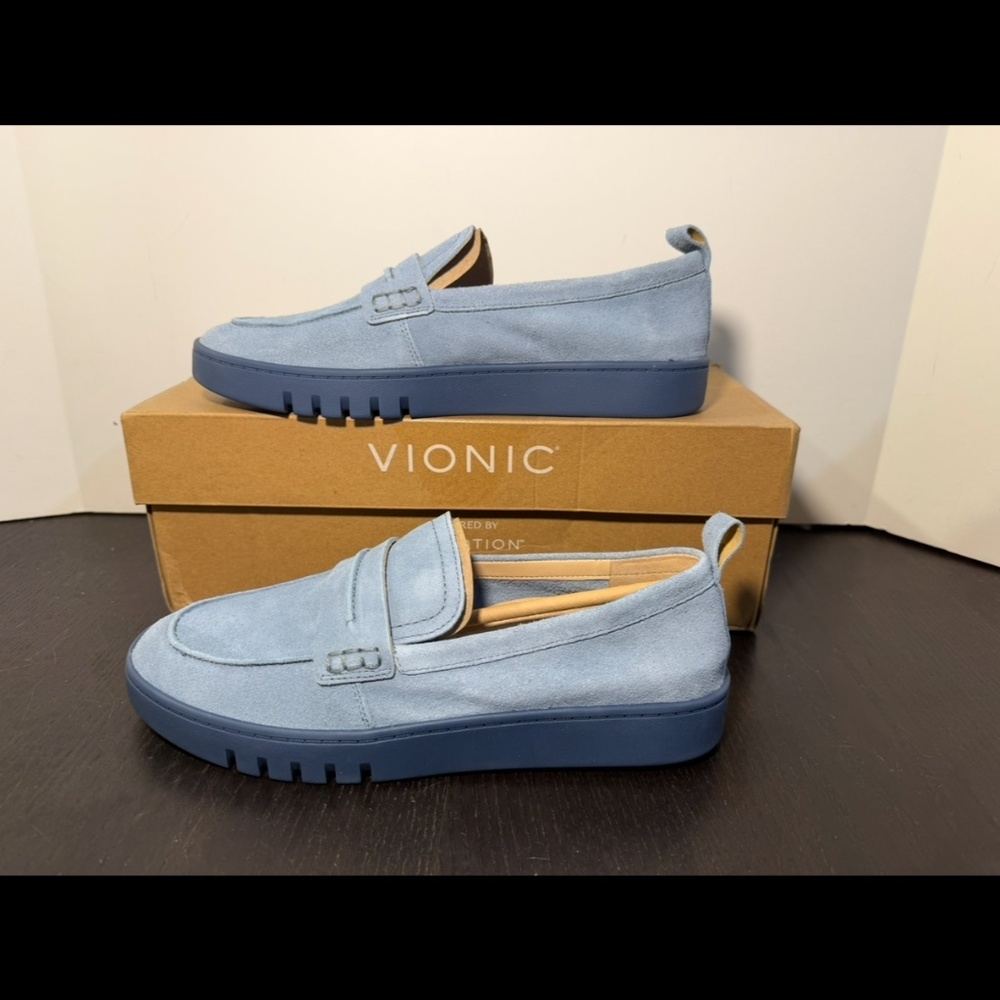 Vionic Chantel Suede Leather Loafer Shoes Blue Haze Womans 9W (Wide) - Picture 7 of 16